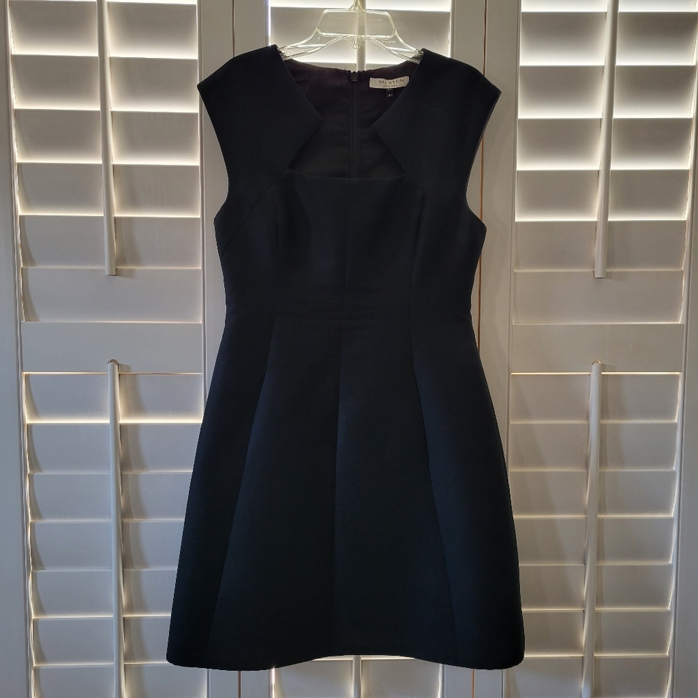 Halston Heritage Cap Sleeve Geo Neck Dress